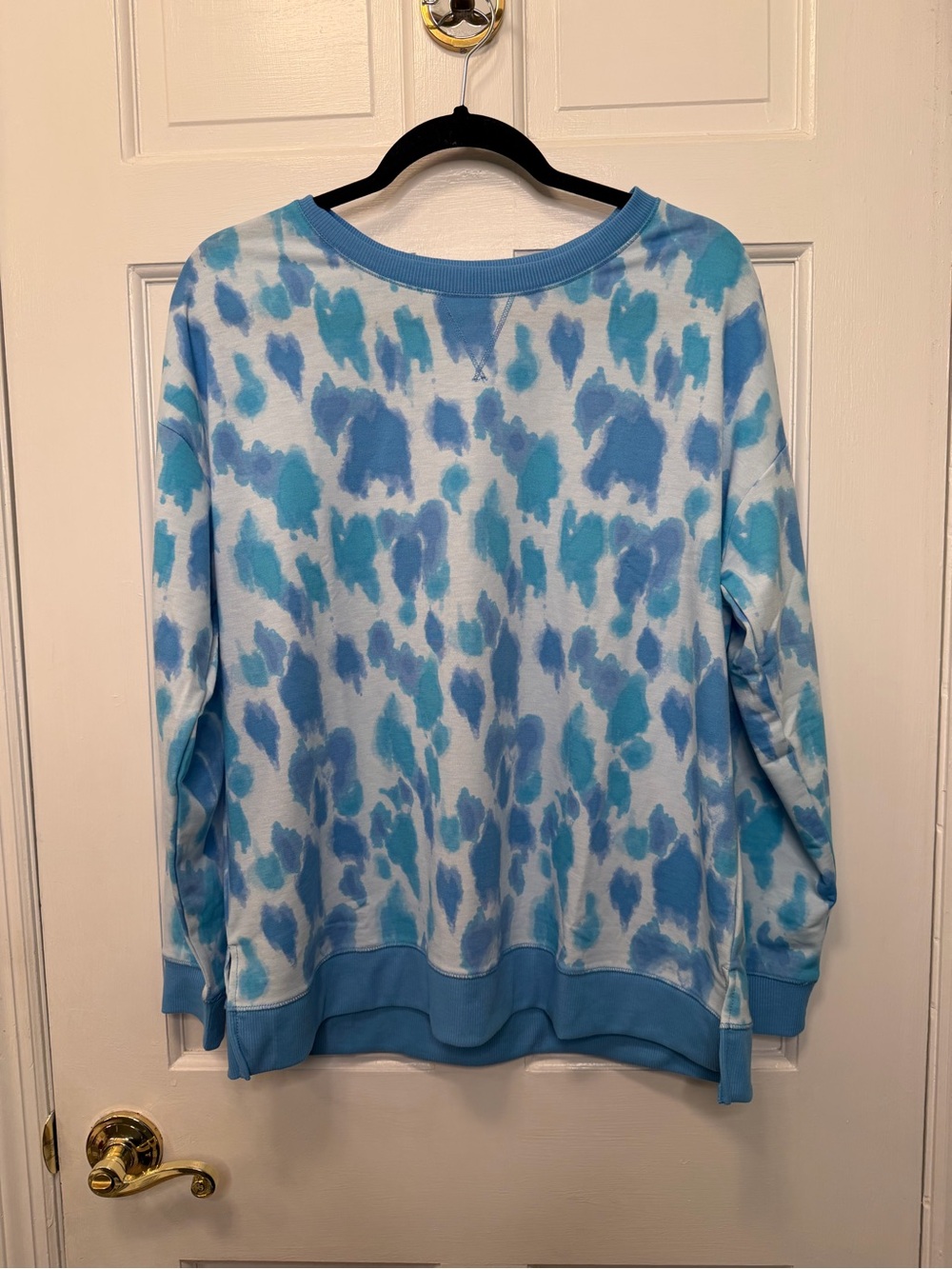 Cuddl Duds Blue Abstract Watercolor Print‎ Pullover Sweatshirt Size Medium